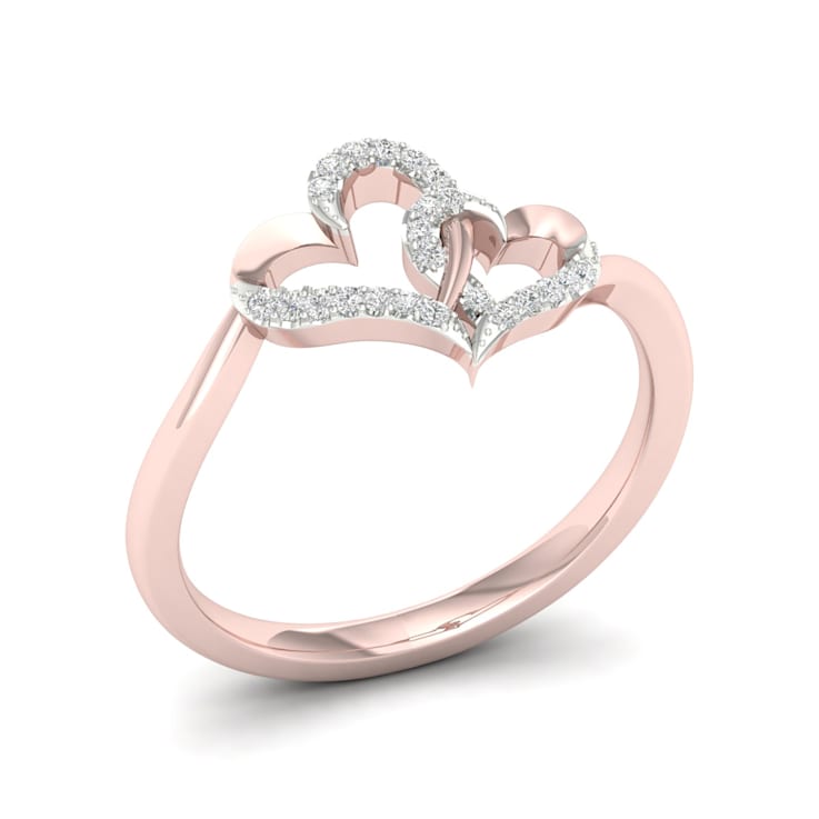 10K Rose Gold .07ctw Round Cut Diamond Double Heart Love Ring (0.07cttw,
Color H-I, Clarity I2)