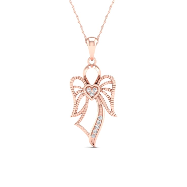 Diamond2Deal 10K Rose Gold Diamond Angel Pendant Rope Chain Necklace for
Women 18inch (1/20ct