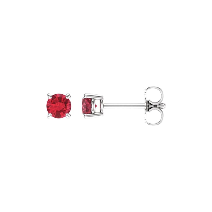 14K White Gold 4 mm Ruby Stud Earrings for Women with Friction Post