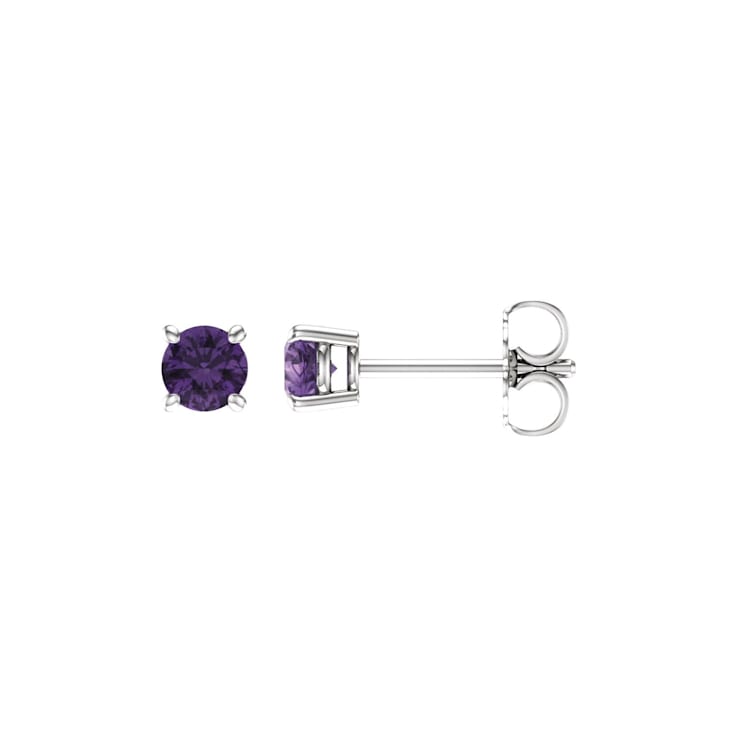 14K White Gold 4 mm Stud Amethyst Earrings for Women with Friction Post