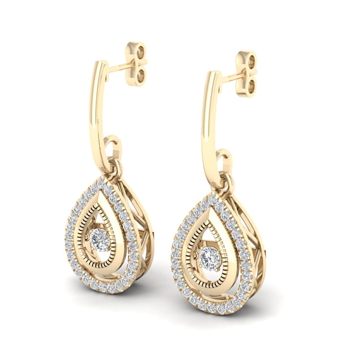 10k Yellow Gold Two-tone 1/3ctw Round Diamond Drop Earrings ( H-I Color,
I2 Clarity )