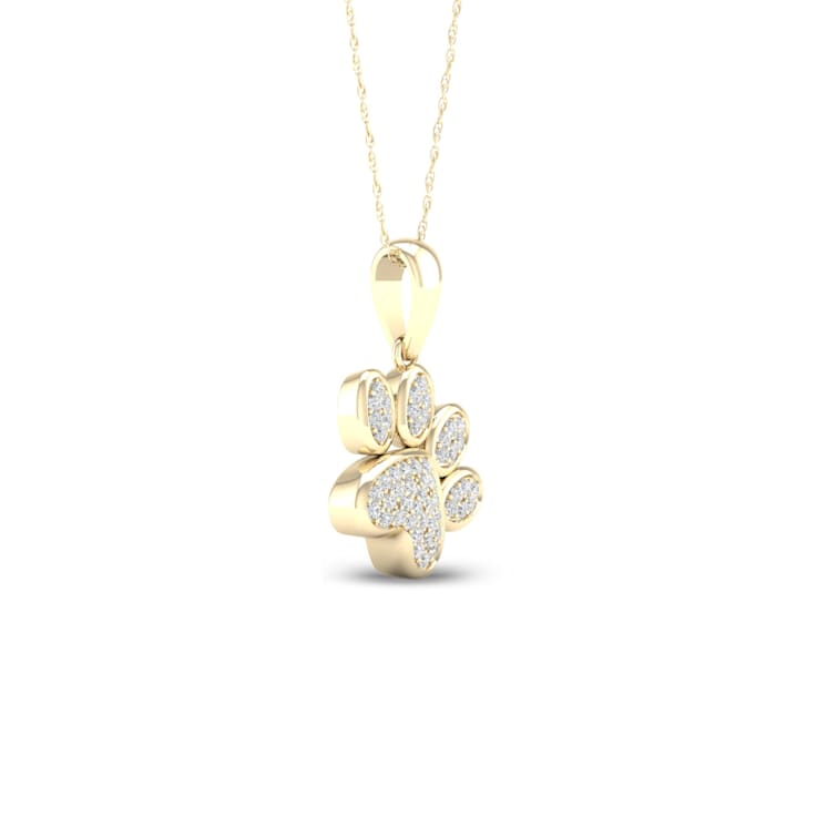 10K Yellow Gold Diamond Dog Paw Print Pendant Rope Chain Necklace for
Women 18inch (1/8Ct/ I2,H-I)