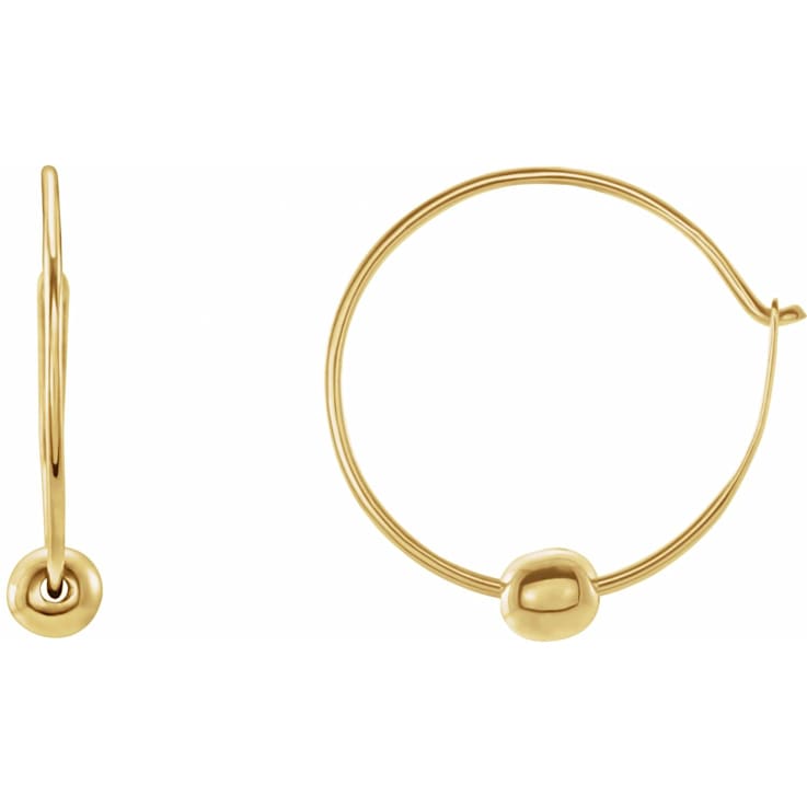 14K Yellow Gold Bead Hoop Earrings for Women