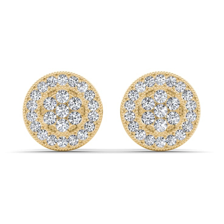 10K Yellow Gold Cluster Diamond Stud Earrings for Women (1/8Ct /I2,H-I)