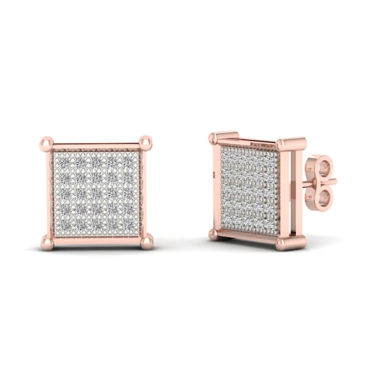 10K Rose Gold Cluster Diamond Square Shape Stud Earrings for Women
(1/6Ct /I2,H-I)