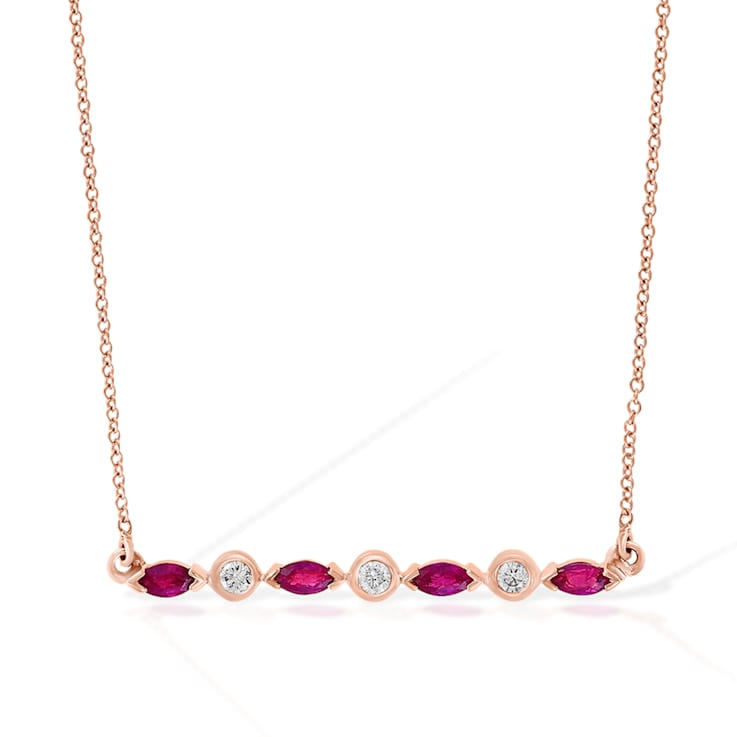 Diamond2Deal 14k Rose Gold 0.52ct Marquise Cut Ruby and Diamond Bar
Pendant Necklace 18"