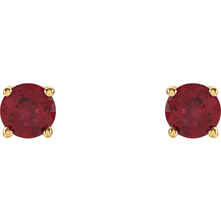 14K Yellow Gold 4 mm Lab Created Ruby Stud Earrings for Women with
Friction Post