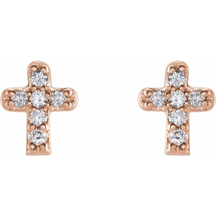 Diamond2Deal 14k Rose Gold .06 CTW Diamond Youth Cross Stud Earrings for Women