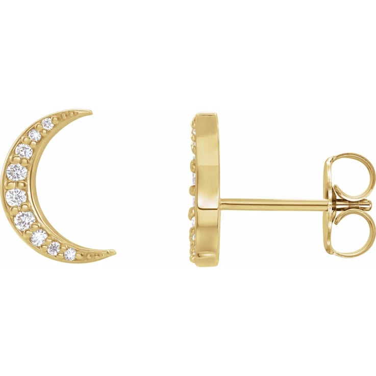14K Yellow Gold 1/10ctw Round Cut Natural Diamond Moon Stud Earrings
