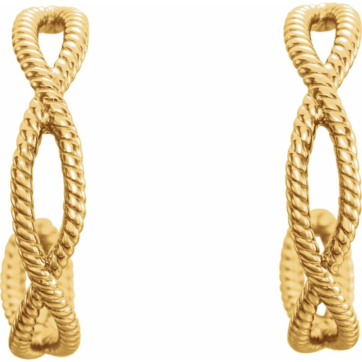14K Yellow Gold 17x3.6 mm Rope Hoop Earrings for Women