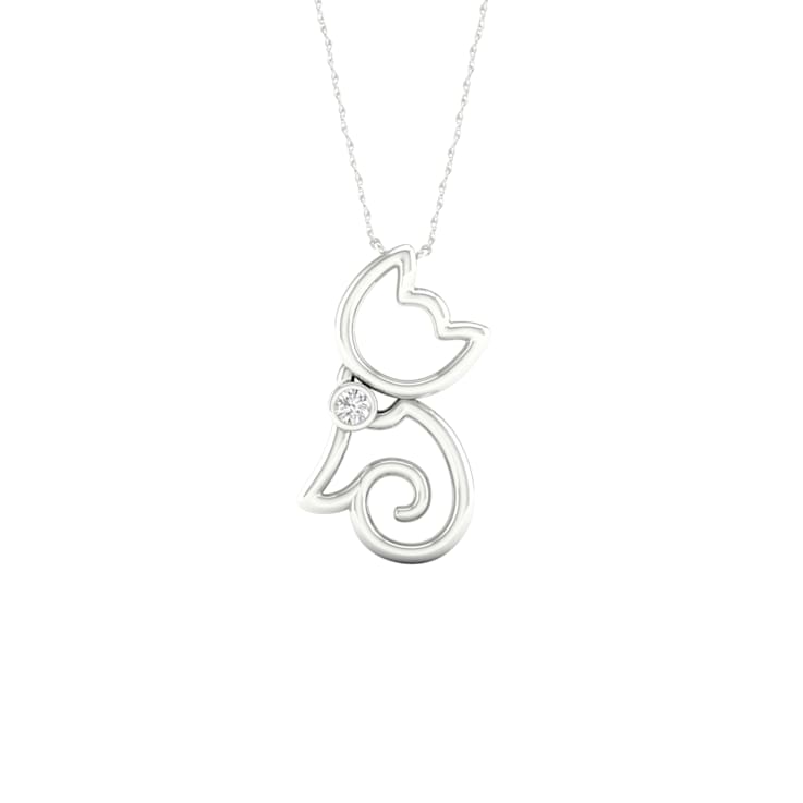 Sterling Silver Diamond Cat Pendant With 18 Inch Chain (H-I Color, I2
Clarity)(1/22 ctw)