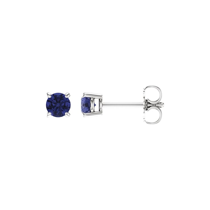 14K Whhite Gold 4 mm Tanzanite Stud Earrings for Women with Friction Post