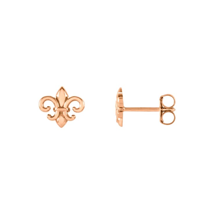 14k Rose Gold 8.25x7.4 mm Fleur-de-Lis Stud Earrings for Women