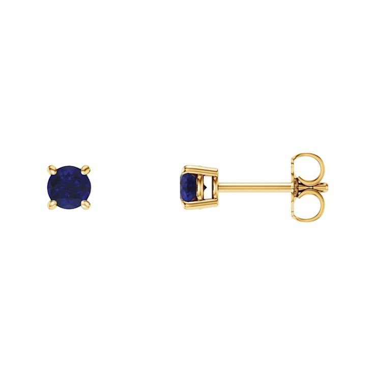 14K Yellow Gold Lab Created Sapphire 4 mm Stud Earrings for Women with
Friction Post