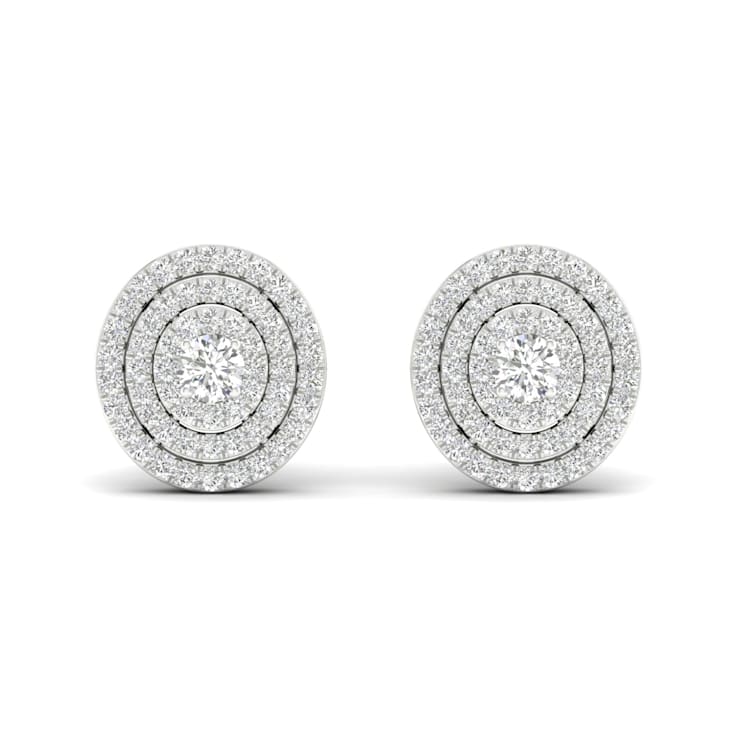 10K White Gold Cluster Diamond Halo Stud Earrings for Women (1/2Ct /I2,H-I)