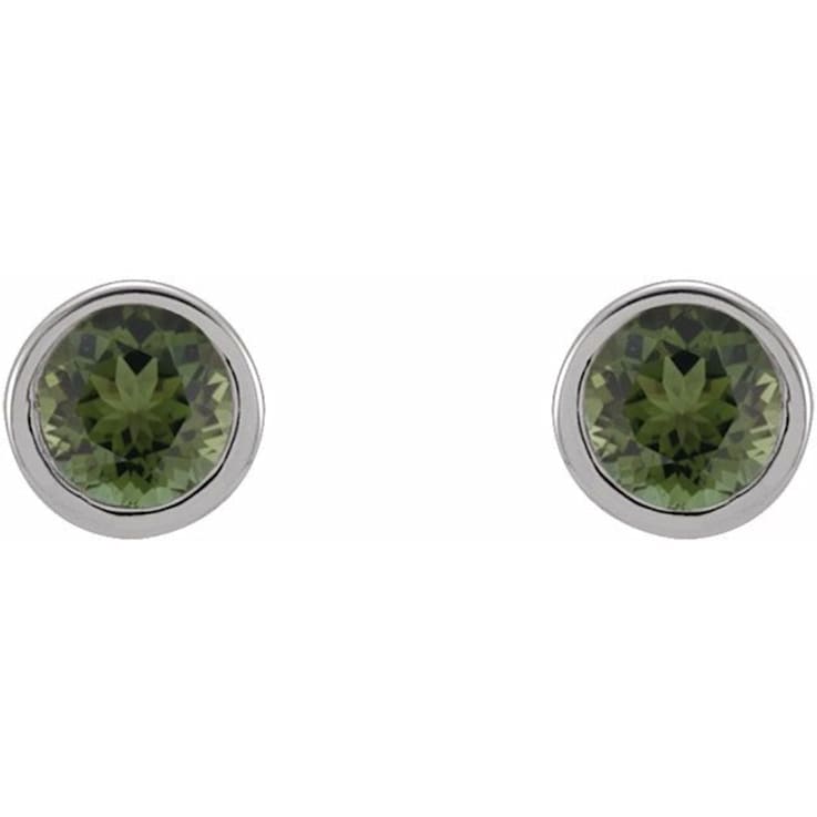 14K White Gold 2.5 mm Round Natural Green Tourmaline Micro Bezel-Set
Stud Earrings for Women