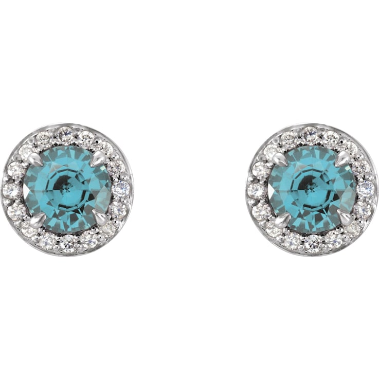 14K White Gold Aquamarine and 1/8 CTW Natural Diamond Stud Earrings