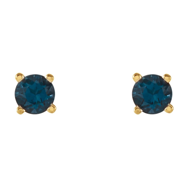 14K Yellow Gold 4 mm London Blue Topaz Stud Earrings for Women with
Friction Post