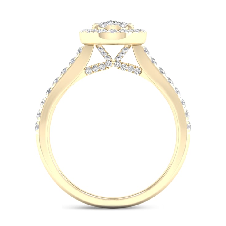 10K Yellow Gold .75ctw Round Diamond Pear Shape Halo Engagement Ring
(Color H-I, Clarity I2)