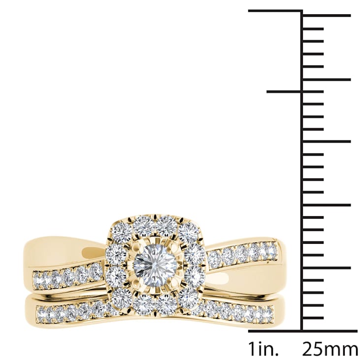 14k Yellow Gold .62ctw Engagement Ring Band Bridal Set Anniversary Halo
( I2-Clarity-H-I-Color )
