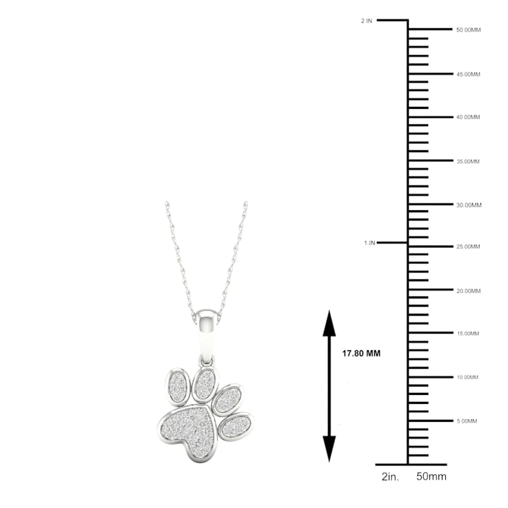 10K White Gold Diamond Dog Paw Print Pendant Rope Chain Necklace for
Women 18inch (1/8Ct/ I2,H-I)