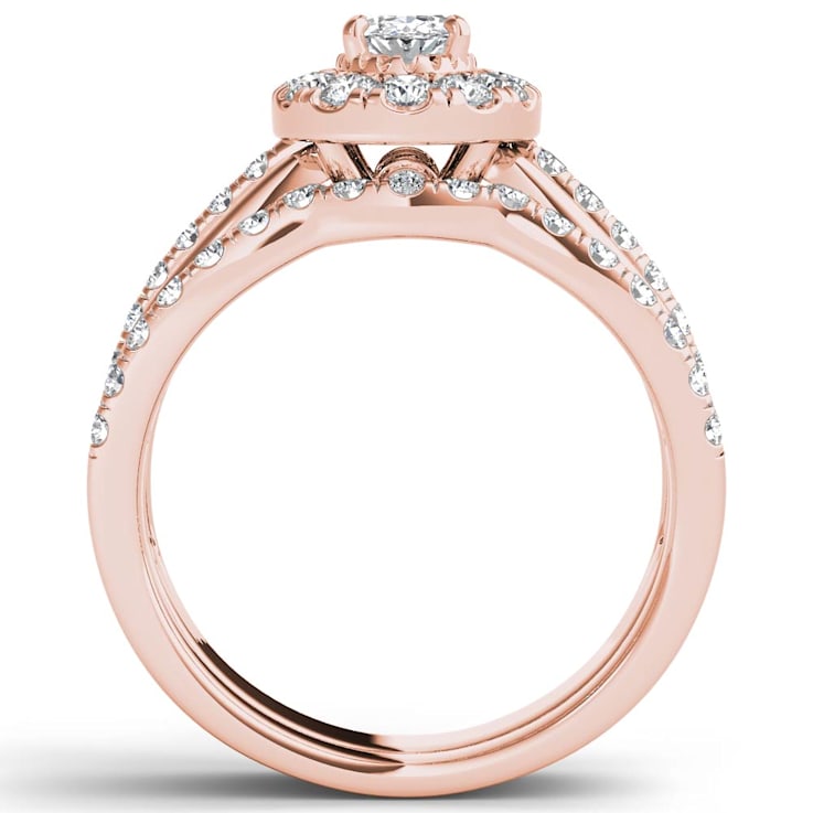 14K Rose Gold .75ctw Diamond Halo Bridal Set Engagement Ring (
I2-Clarity-H-I-Color )