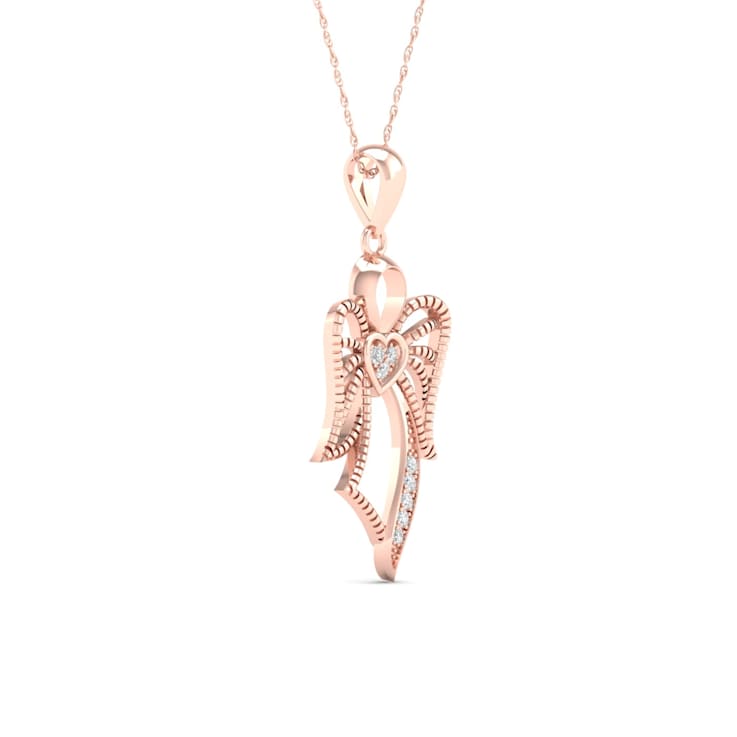 Diamond2Deal 10K Rose Gold Diamond Angel Pendant Rope Chain Necklace for
Women 18inch (1/20ct