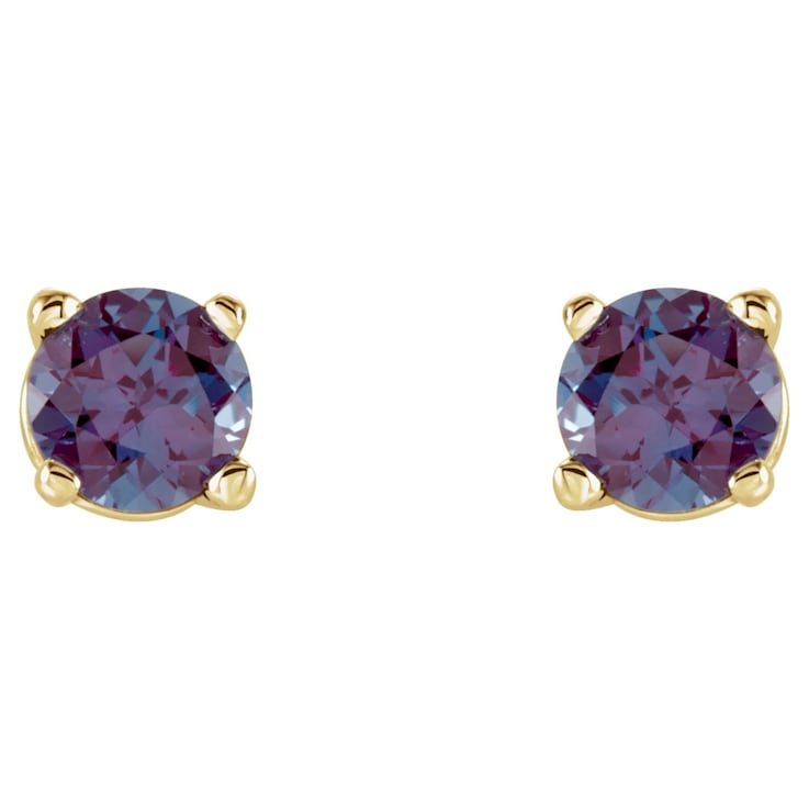 14K Yellow Gold 4 mm Lab Created Alexandrite Stud Earrings for Women
with Friction Post
