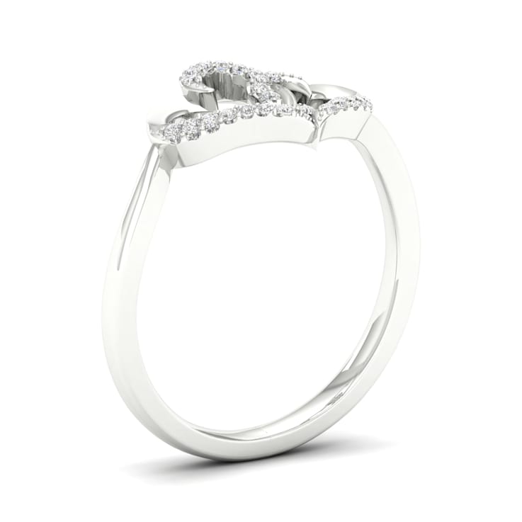 10K White Gold .07ctw Round Cut Diamond Double Heart Love Ring
(0.07cttw, Color H-I, Clarity I2)