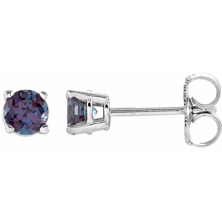 14K White Gold 4 mm Lab Created Alexandrite Stud Earrings for Women with
Friction Post