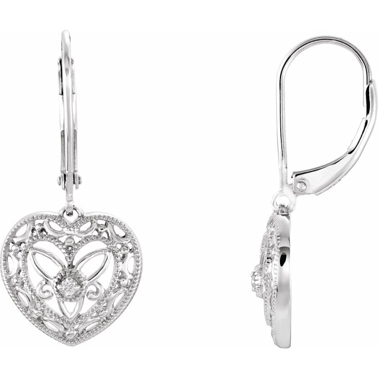 Sterling Silver .02 CTW Diamond Lever Back Dangle Earrings for Women