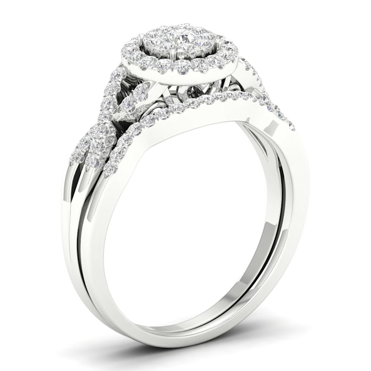 Diamond2Deal 10K White Gold .40ctw Diamond Halo Engagement Ring Bridal
Set Split Shank