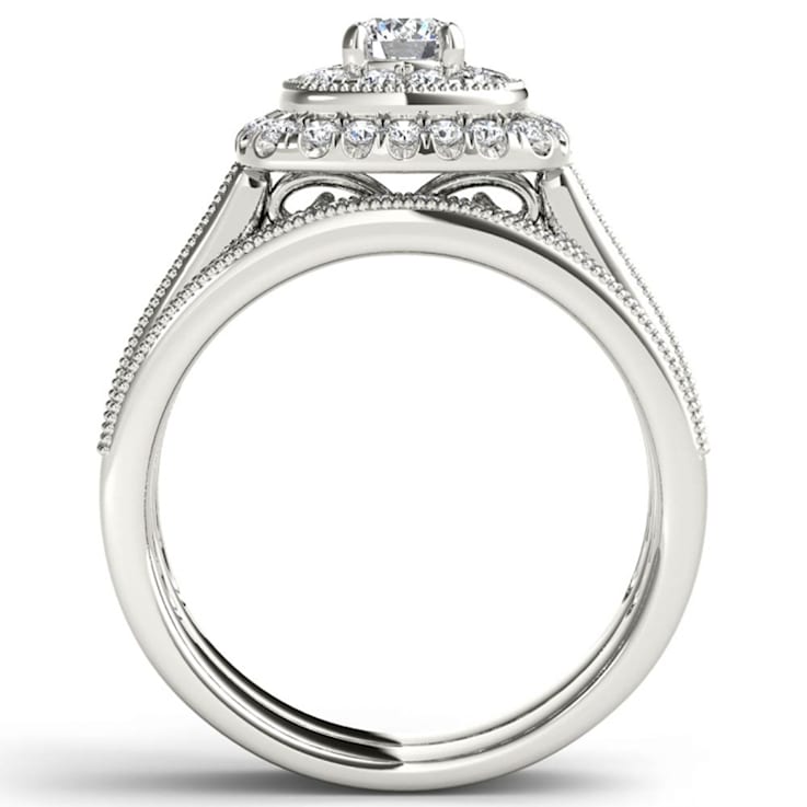 14K White Gold .75ctw Diamond Engagement Bridal Ring Wedding Band Set (
Clarity-I2 , Color-H-I )