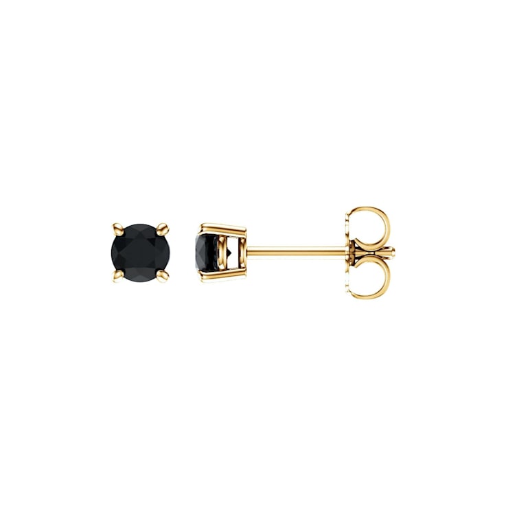14K Yellow Gold 4 mm Black Onyx Stud Earrings for Women with Friction Post
