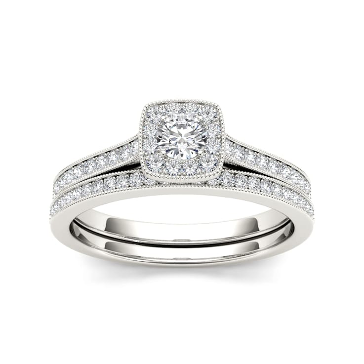 Diamond2Deal 10K White Gold .50ctw Diamond Solitaire Halo Wedding Band
Ring Set