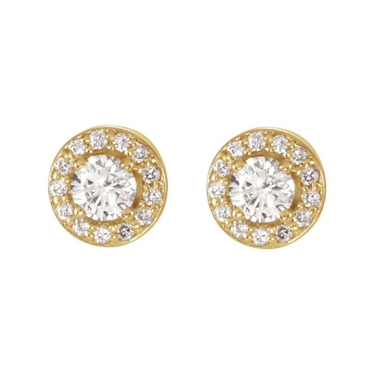14K Yellow Gold 5/8 CTW Round Natural Diamond Halo-Style Stud Earrings
with Frication Back for Women