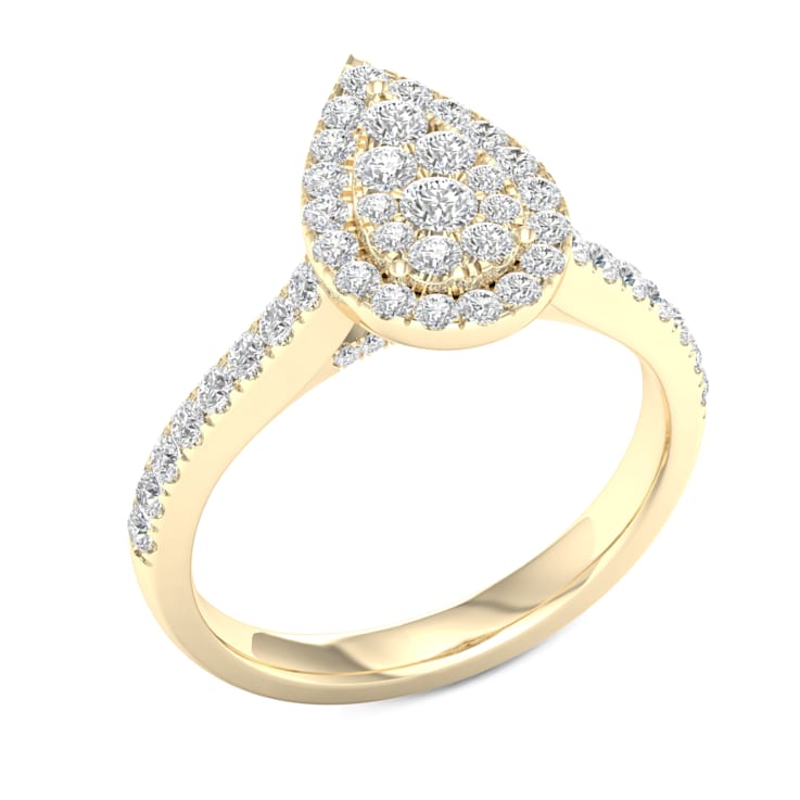 Diamond2Deal 10K Yellow Gold .75ctw Round Diamond Pear Shape Halo
Engagement Ring