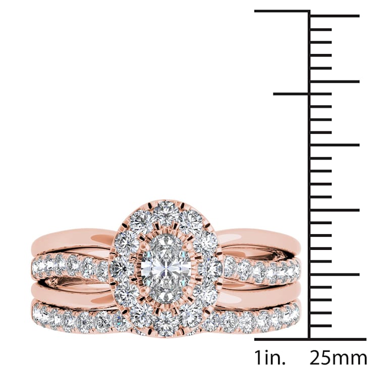 14K Rose Gold .75ctw Diamond Halo Bridal Set Engagement Ring (
I2-Clarity-H-I-Color )