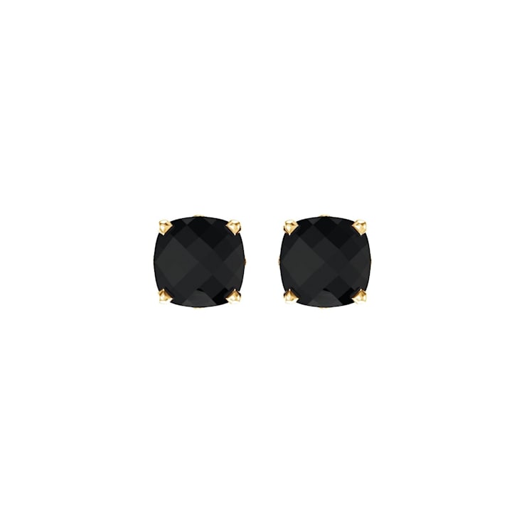 14K Yellow Gold Black Onyx 6x6 mm Cushion Earrings for Women