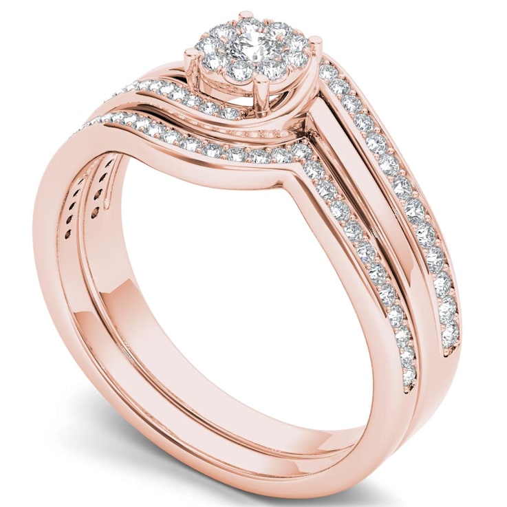 10K Rose Gold .50ctw Diamond Swirl Bridal Engagement Ring Band Set (
I2-Clarity-H-I-Color )