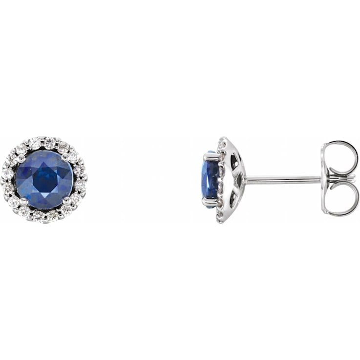 14K White Gold 4 mm Natural Blue Sapphire and 1/10 CTW Round Cut Natural
Diamond Stud Earrings