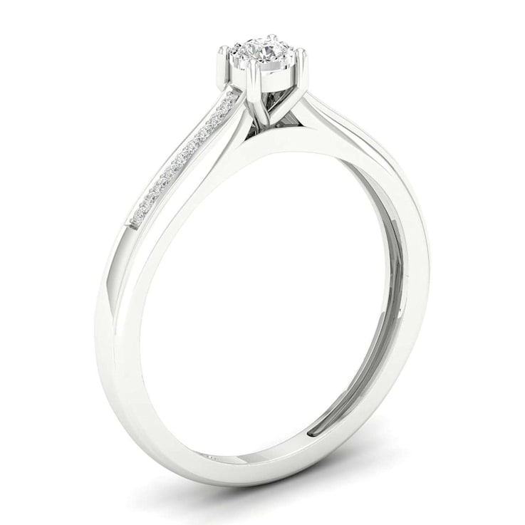 10K White Gold .10ctw Round Diamond Solitaire Engagement Ring (Color
H-I, Clarity I2)