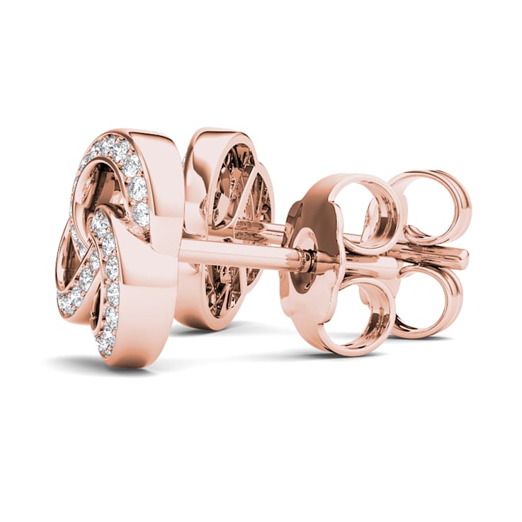 Diamond2Deal 10K Rose Gold 0.19ctw Diamond Womens Love Knot Stud Earrings H I Color I2 Clarity