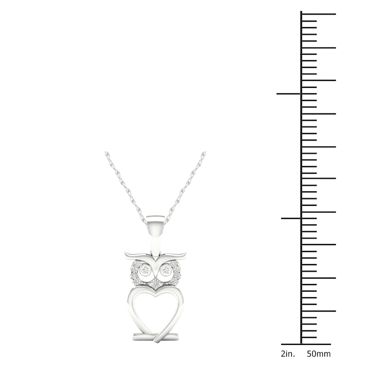Diamond2Deal Sterling Silver Diamond Owl Pendant With 18 Inch Chain(0.04 ctw)