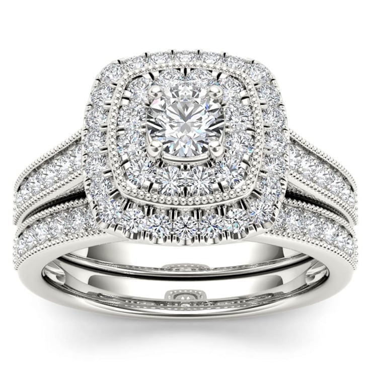 14K White Gold .75ctw Diamond Engagement Bridal Ring Wedding Band Set (
Clarity-I2 , Color-H-I )