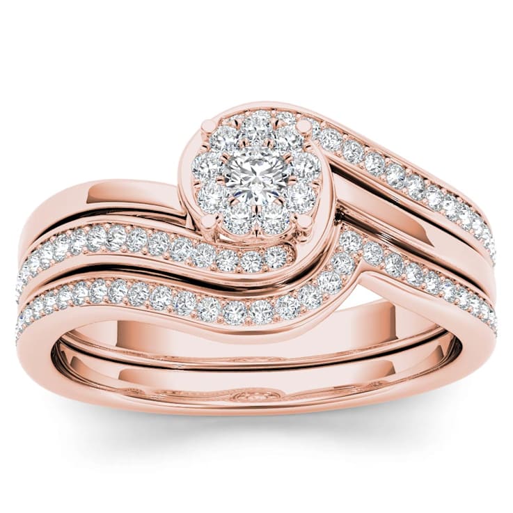 10K Rose Gold .50ctw Diamond Swirl Bridal Engagement Ring Band Set (
I2-Clarity-H-I-Color )