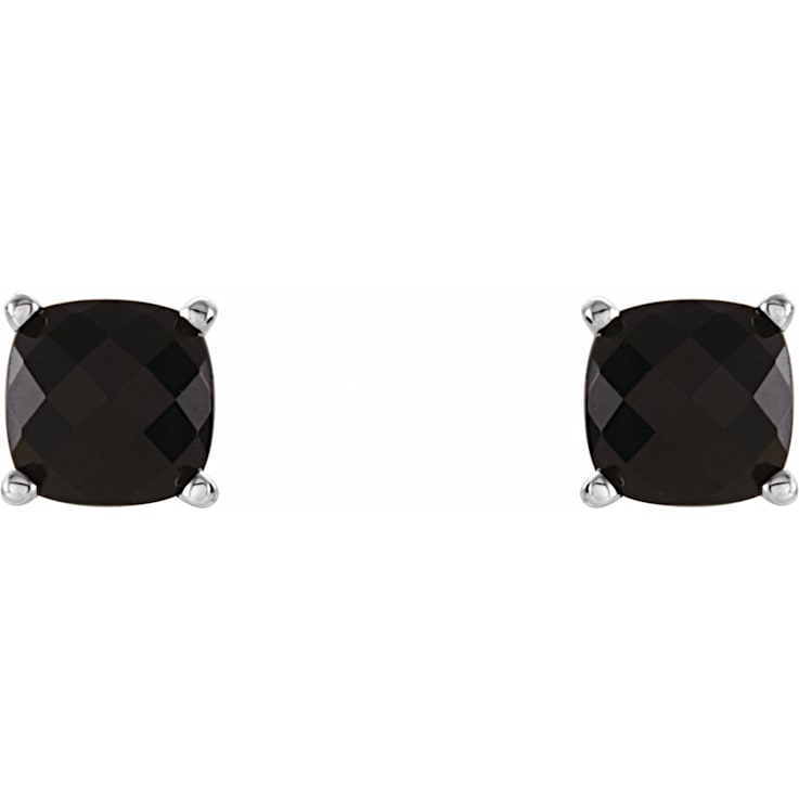 14K White Gold Black Onyx 6x6 mm Cushion Earrings for Women