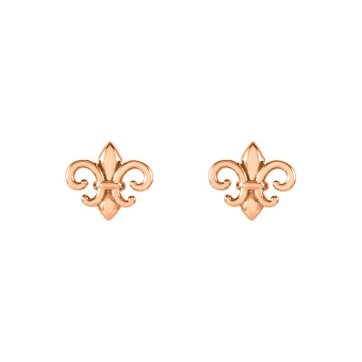 14k Rose Gold 8.25x7.4 mm Fleur-de-Lis Stud Earrings for Women