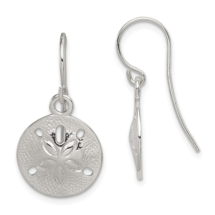 Diamond2Deal Sterling Silver Textured Sand Dollar Dangle Earrings for Women L 26 mm W 13 mm 1C1F2A