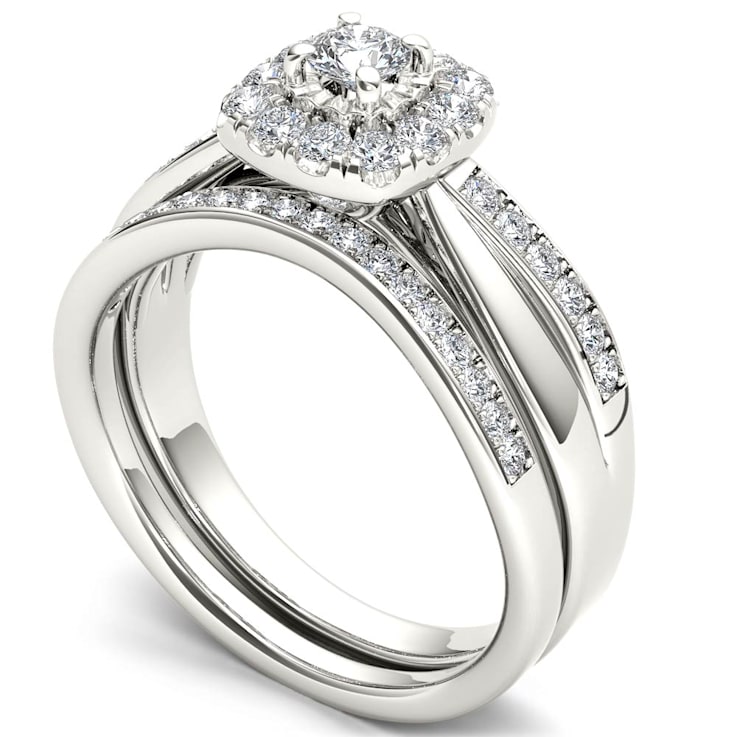 14k White Gold .62ctw Engagement Ring Band Bridal Set Anniversary Halo (
I2-Clarity-H-I-Color )